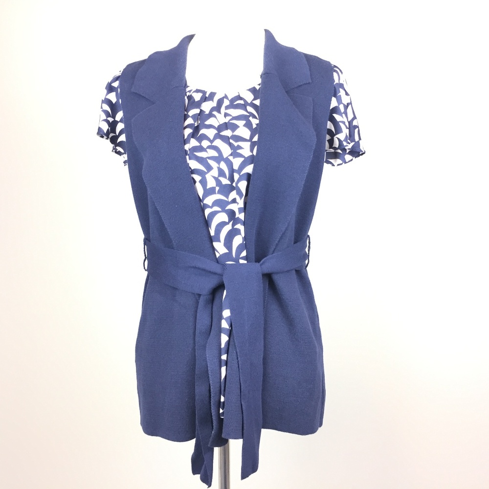 Ann taylor womens blue navy blazer knit vest Sz M